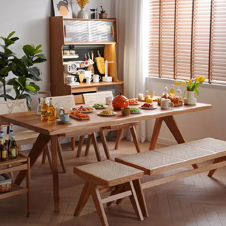Rectangle Brown Base Dining Table Modern Pine Table for Kitchen