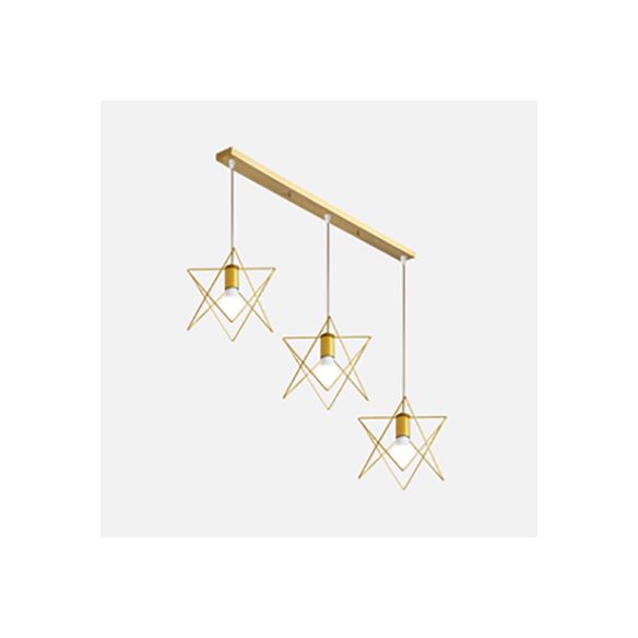 Poliertes Gold Quadrat/Sechseck/Stern Deckenleuchten Retro Stylish Metallic 3 Lampen Esszimmer Hängende Licht mit Drahtrahmen