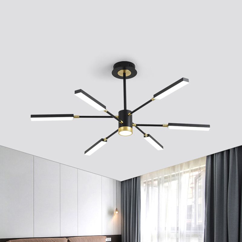 Sputnik Hanging Light Kit Modernism Metal 6/8 Heads Black Pendant Chandelier in Warm/White Light