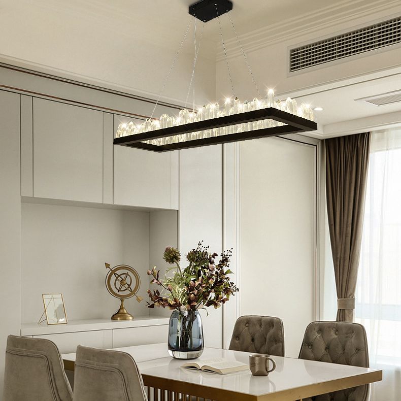 Minimalist Ring-Shape LED Chandelier Crystal Stick Living Room Hanging Light in Black