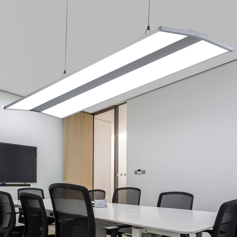 Rechteckige Anhängerbeleuchtung moderne Metall -LED 23,5 "/47" breites silberne Deckenlampen -Kit mit weißem Acryldiffusor