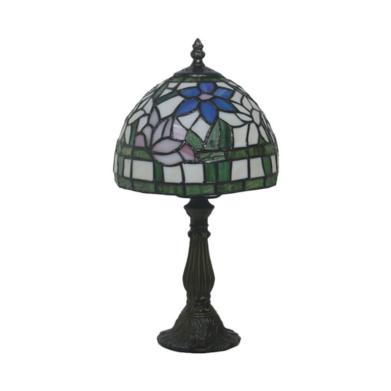 Tiffany Bowl Night Lighting 1 Head Hand Cut Glass Flower Patterned Table Light in Red/Yellow/Purple for Bedside