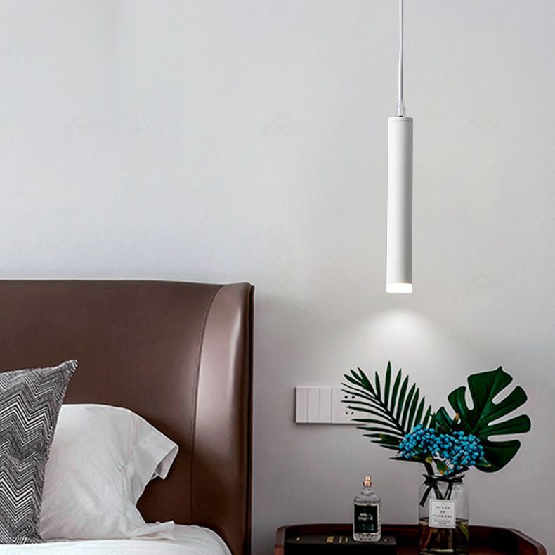 Bedroom LED Pendant Light in Modern Creative Style Wrought Iron Cylindrical Hanging Light with Acrylic Shade
