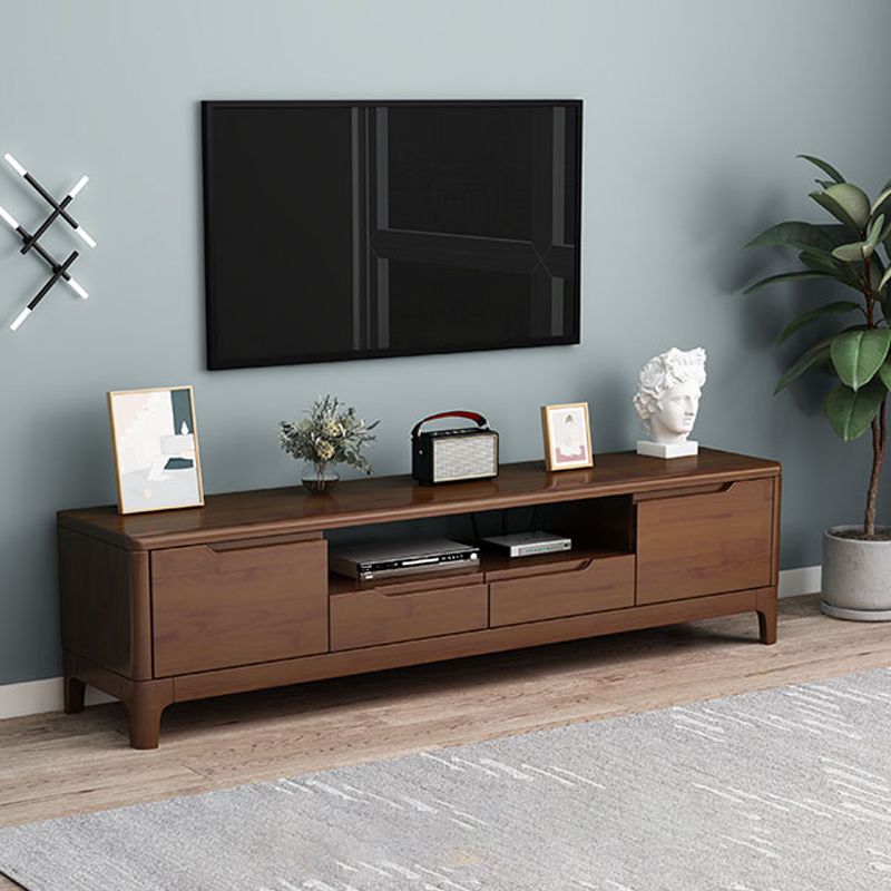 Open Storage TV Media Console Solid Wood TV Stand Console with Drawers