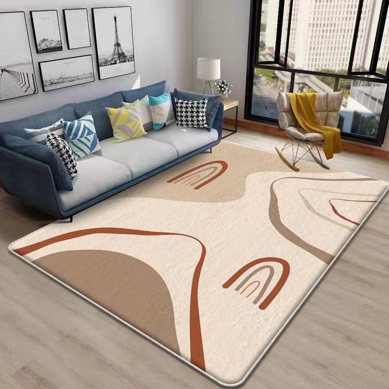 Minimalist Abstract Lines Rug White Tone Polyester Area Carpet Non-Slip Backing Rug for Living Room
