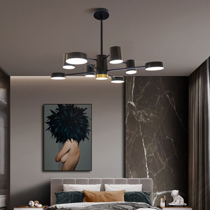 Black Spoke-Like Chandelier Lighting Fixture Simple Style Metal Pendant Chandelier