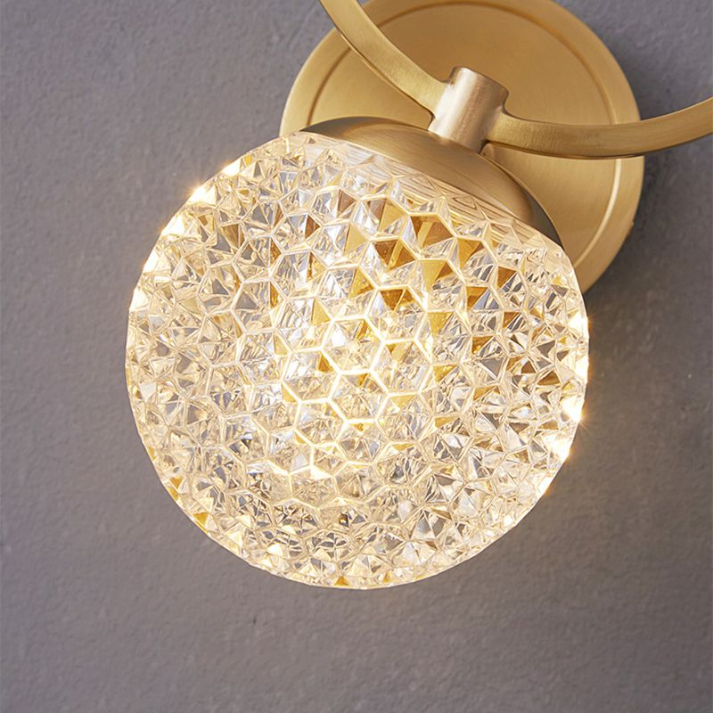 Brass and Crystal 1 - Light Wall Armed Sconce Globe Shade Wall Light in Gold