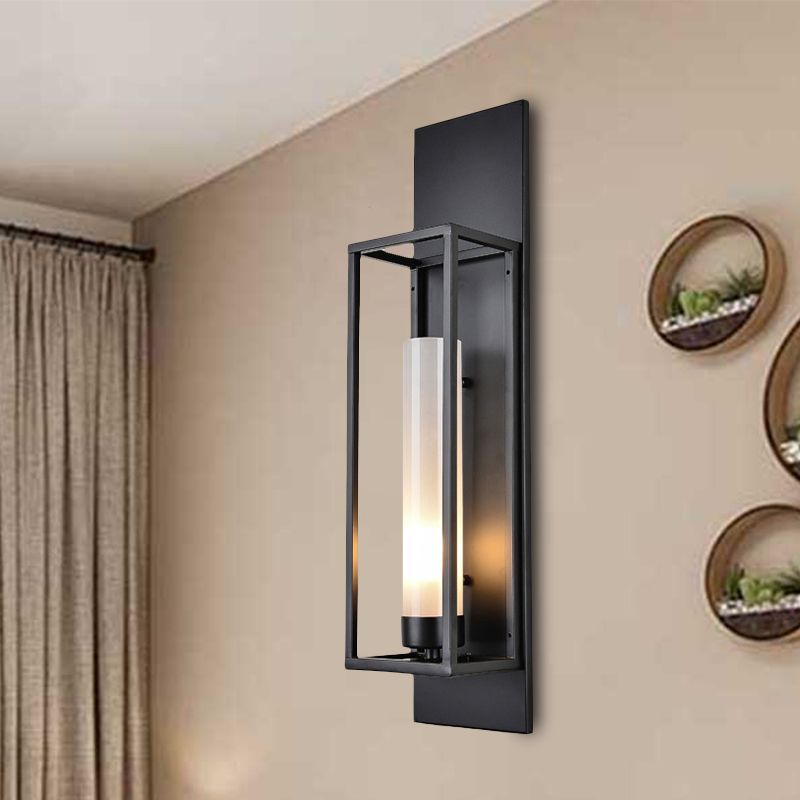 Black Rectangular Wall Lampy Modernisme Style 1 Éclairage d'applications en métal de bulbe avec nuance en verre cylindrique