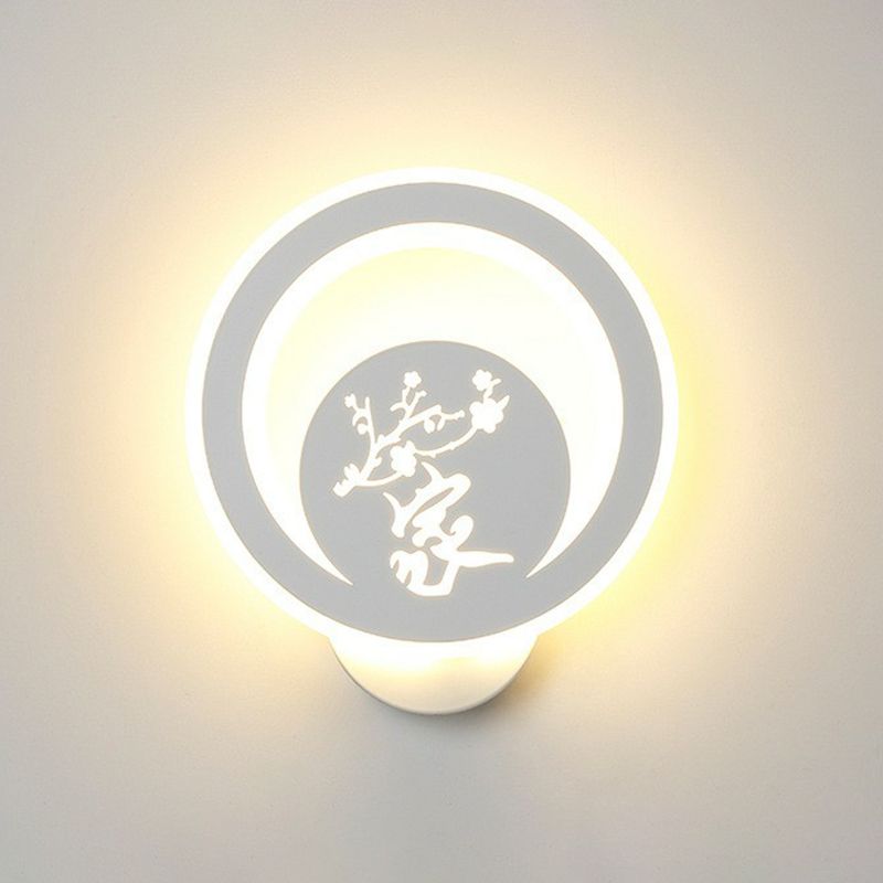 Modern Circular Shaped Sconce Lighting Acrylic Living Room LED Wall Light Fixture in White
