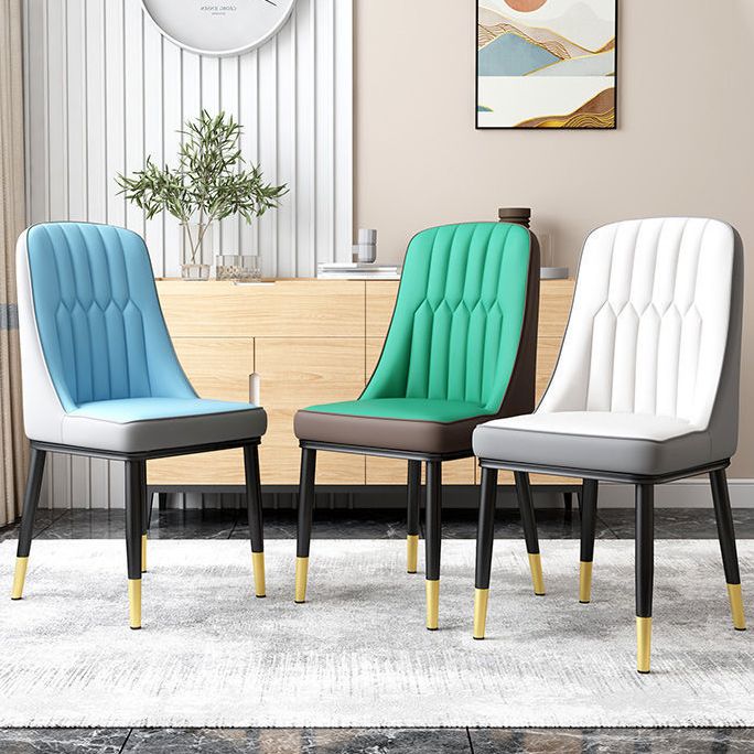 Glam Parsons Dining Side Chair Leather Indoor Dining Chair with Metal Legs