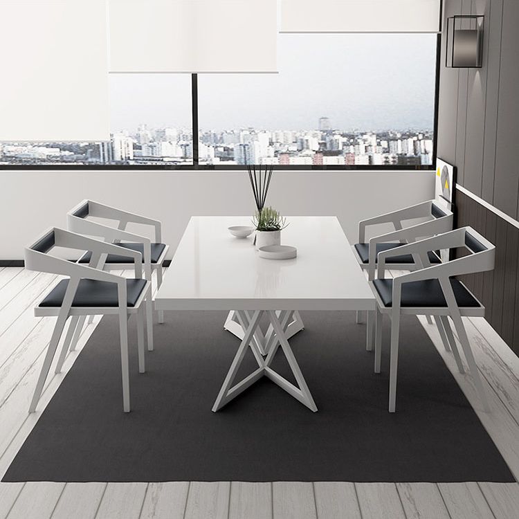Mesa de comedor rectangular de estilo industrial, mesa fija con tapa blanca y madera maciza