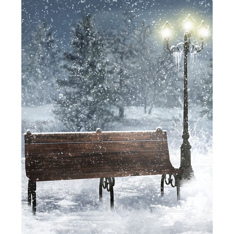 Blue Snowscape and Bench Mural Wallpaper Forest Contemporary Stain proof Wall Art