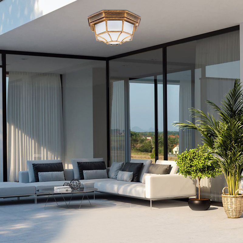 Plafonnier LED traditionnel avec abat-jour en verre, luminaire encastré pour cour et balcon