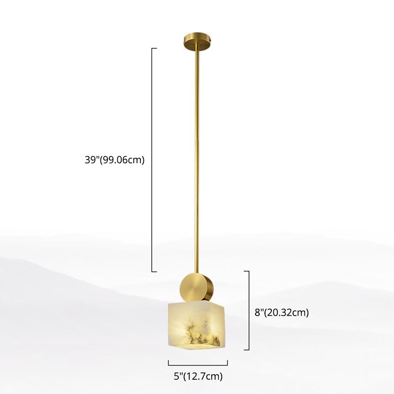 Geometric Shaped Pendant Lamp Nordic Marble 1-Light Bedroom Ceiling Light in Brass
