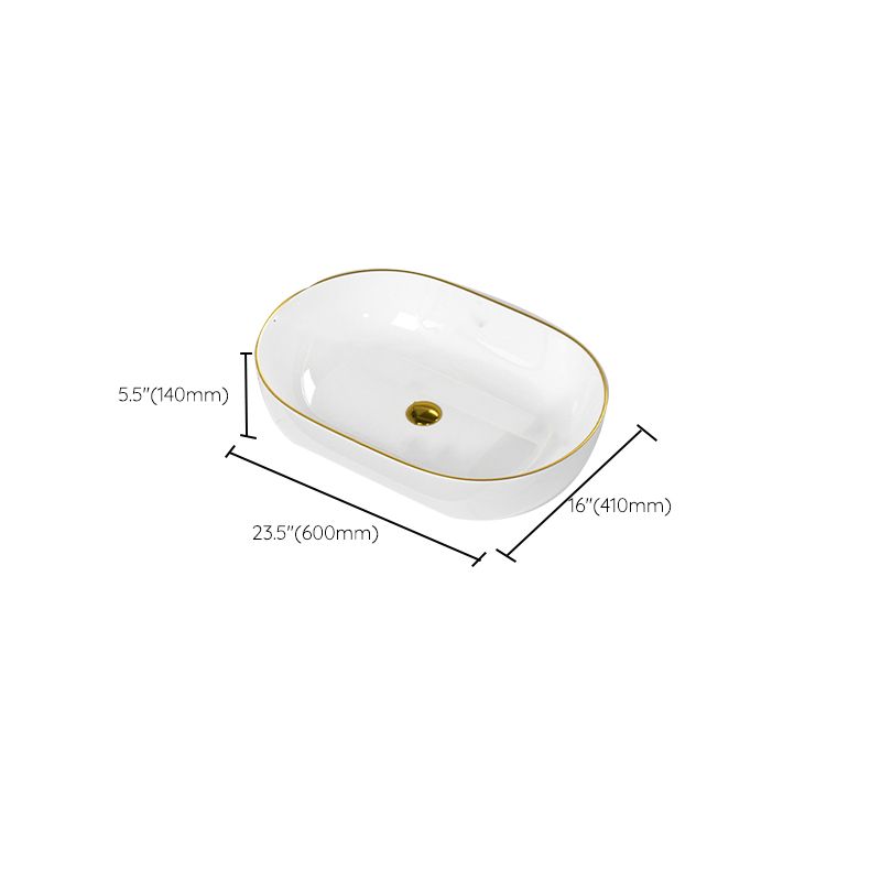Traditional Vessel Sink Rectangular Porcelain with Overflow And Drain Assembly Wash Stand