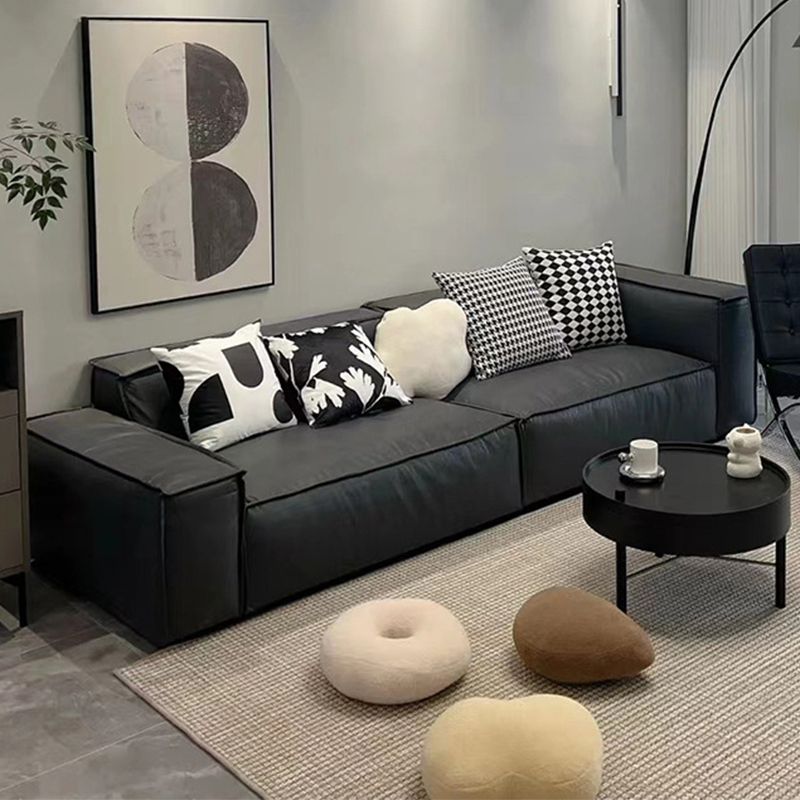 Grey Faux Leather Contemporary Square Arm Sofa Stain Resistant Standard Sofa