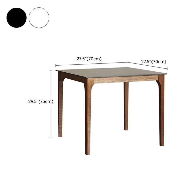 Modern Stone Top Dining Table Square Tabletop with Solid Wood Legs