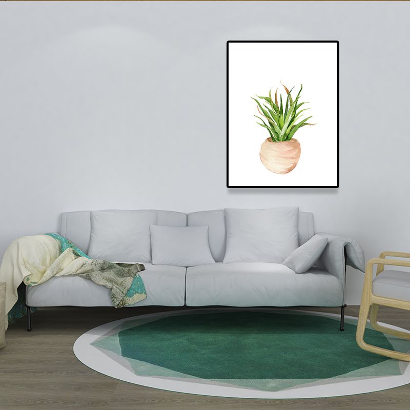 Pot Plant Wall Art Rustic Stylish Botanic Canvas Print in Green for Bedroom