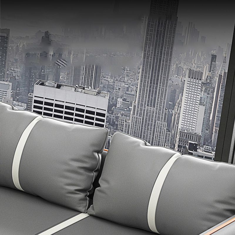 Contemporary Gray Sofa Faux Leather Square Arm Sofa with Pillows