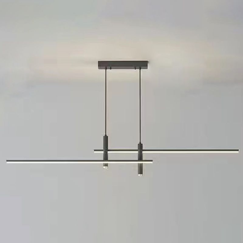 Minimalist Linear Island Chandelier Light Metal Dinning Room LED Hanging Chandelier in Black