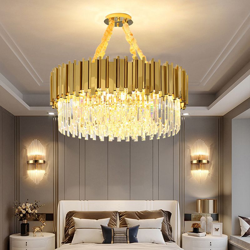 Modern Style Pendant Light Fixture Crystal Living Room Chandelier in Gold