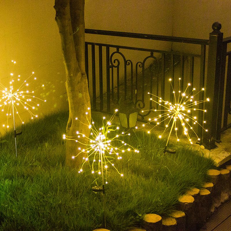 1 Pc Firework Solar Ground Lighting Contemporary Metallic Garden LED Landscape Light in Clear