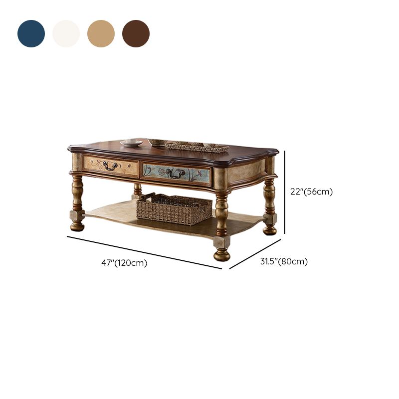 French Country Distressed Cocktail Table in Solid Wood for Living Room