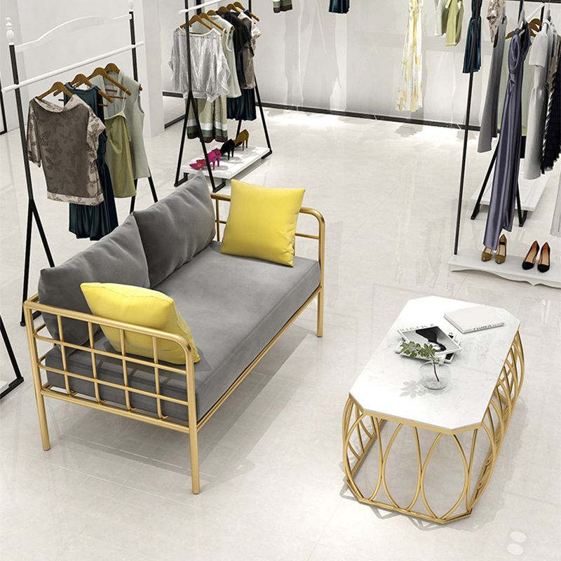 Contemporary Metal Frame Velvet Square Arm Sofa For Living Room