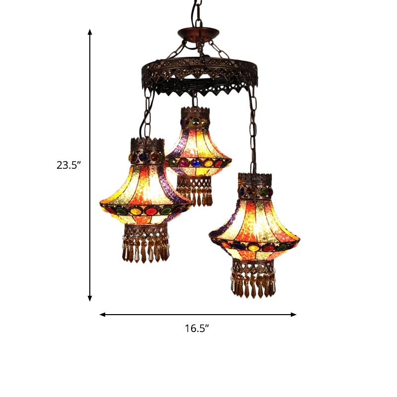 Bohemian Lantern Pendant Chandelier 3/4 Heads Metal Hanging Ceiling Light in Copper for Restaurant