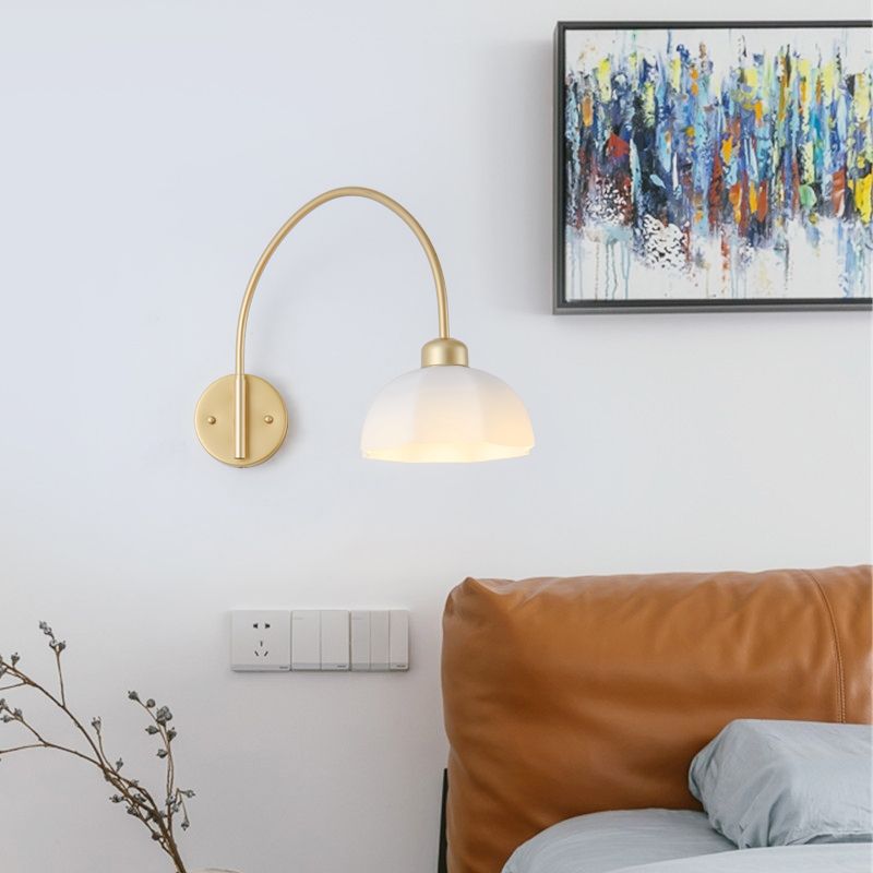 Gold Modern Metal Wall Sconce Geometric Shape Wall Light with Glass Shade for Bedroom