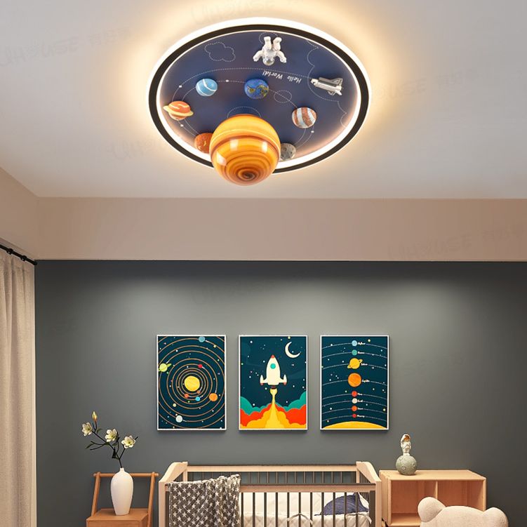 Blue Kids Flush Mount Light Resin LED Ceiling Mount Light Fixture for Children's Room
