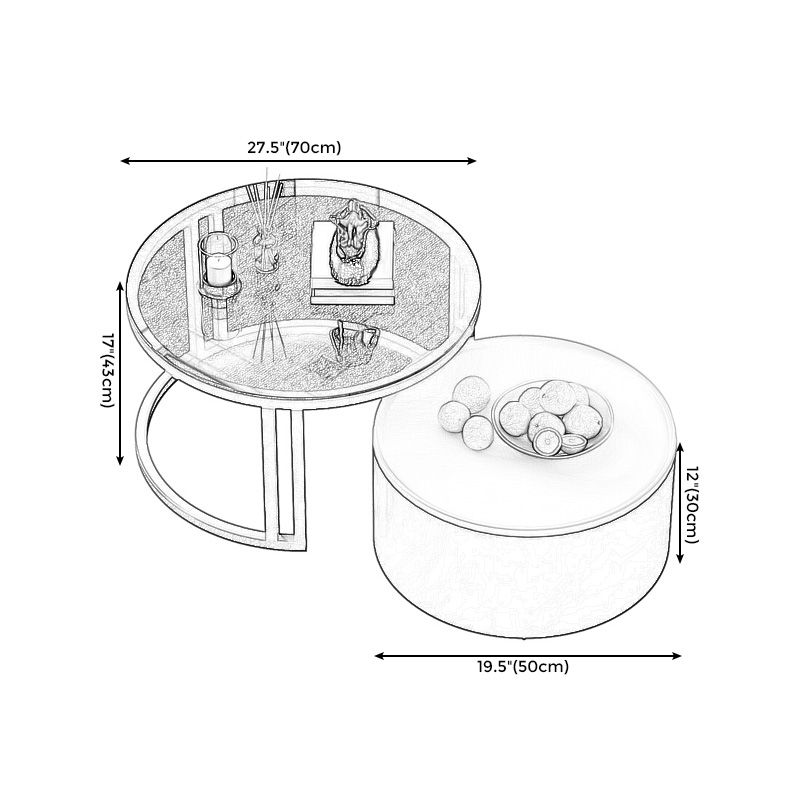 Modern Style Wooden&tempered Glass Top Circular Nested Coffee Table