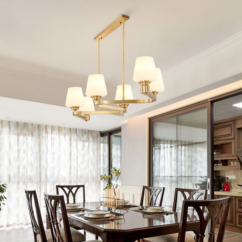 Golden Island Lamp Copper Island Hanging Lamp with Glass Shade for Dining Room
