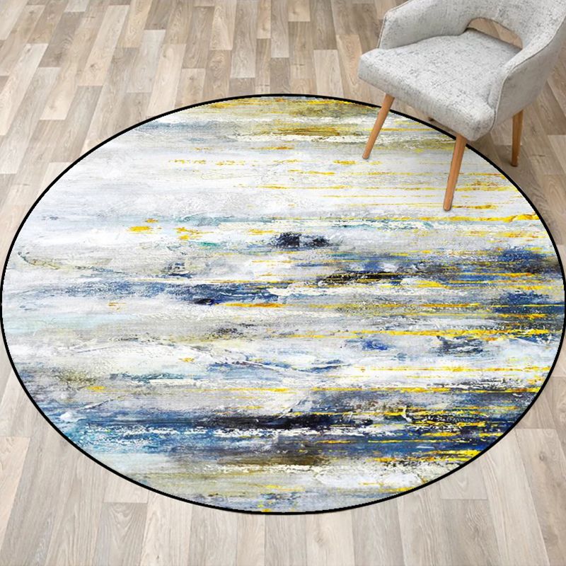 Modern Living Room Rug in Blue and Yellow Abstract Painting Print Rug Polyester Stain-Resistant Area Rug