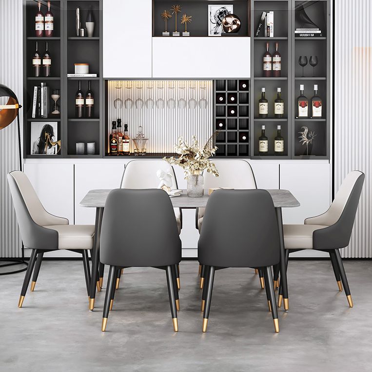 Luxury Sintered Stone Top Table Rectangle Home Desk with 4 Black Metal Legs