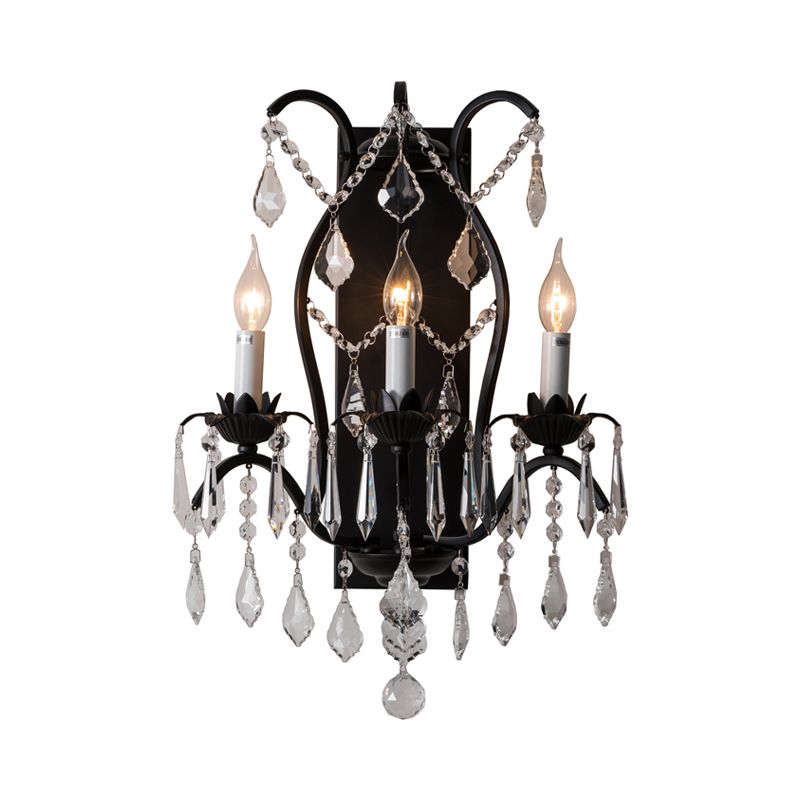 Luminaire mural candélabre contemporain Iron 3 lumières Black / Brass Sconce Light with Crystal Drop