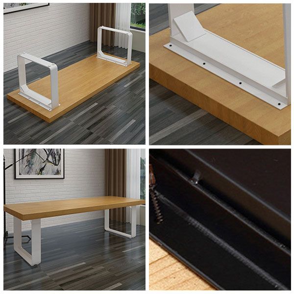 Mesa de comedor de rectángulo industrial de metal pino mesa de madera maciza con base de trineo