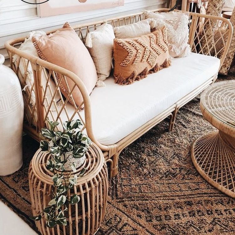 Fabric Sofa in Light Brone Frame Tropical Sofa with Bolster Pillow