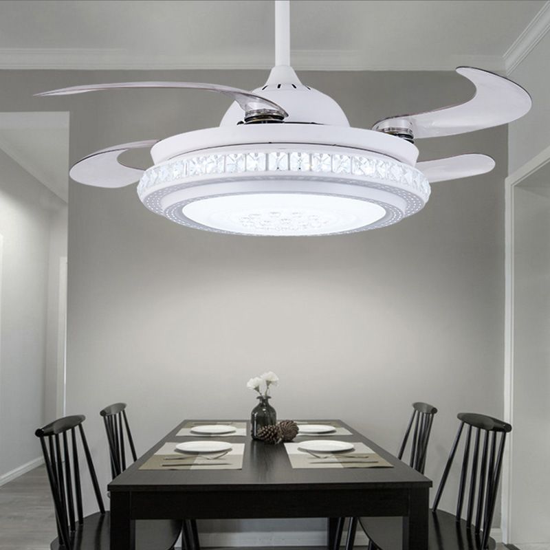 36 "W einfache kreisförmige Hanglüfterbeleuchtung LED Acryl -halb Flush Deckenleuchte in Weiß mit 4 Klingen, Fern-/Wandsteuerung/Fernbedienung und Wandsteuerung