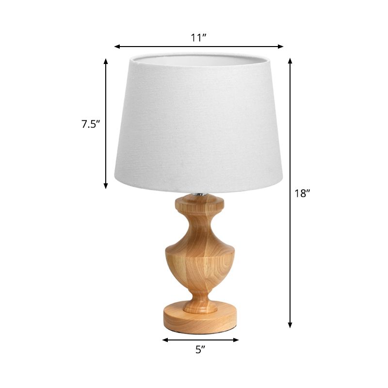 Lámpara de mesita de noche de forma de urna Luz de lectura de madera moderna 1 en beige con sombra de tela
