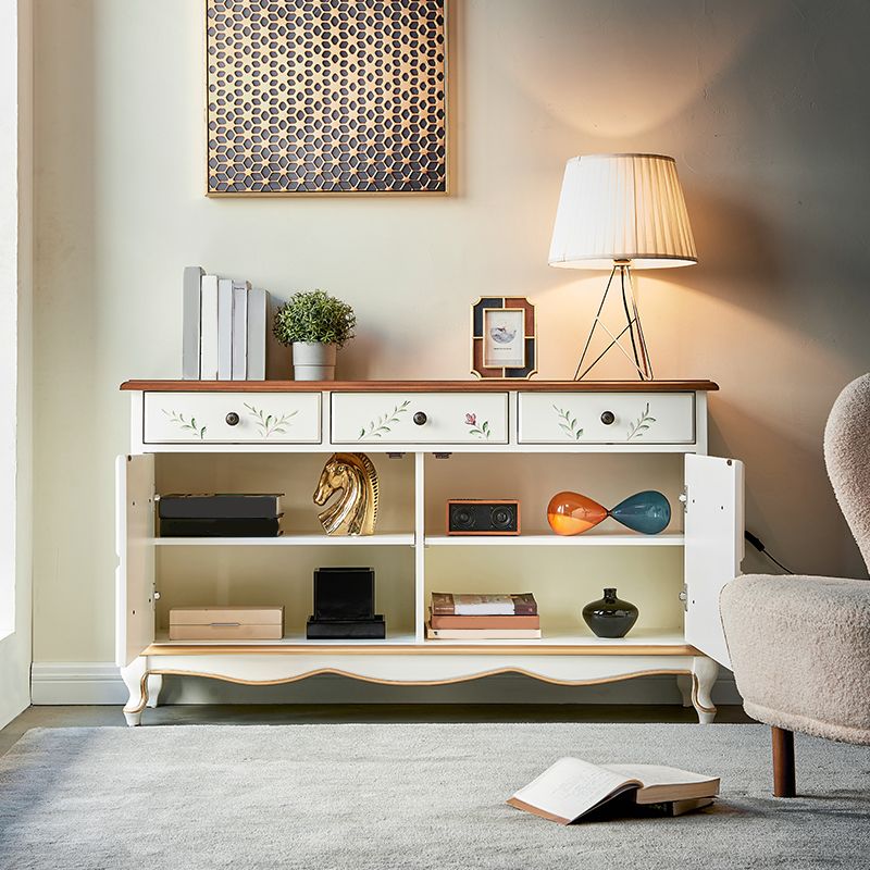 White French Country Wood Storage Chest with Drawers for Home