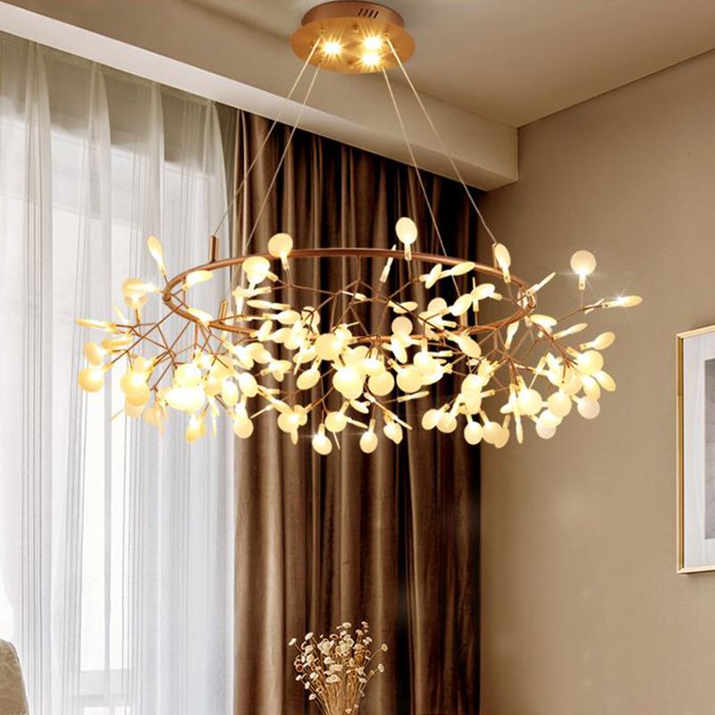 Metal Branch Shape Chandelier Postmodern Fireflies Hanging Lamp for Restaurant