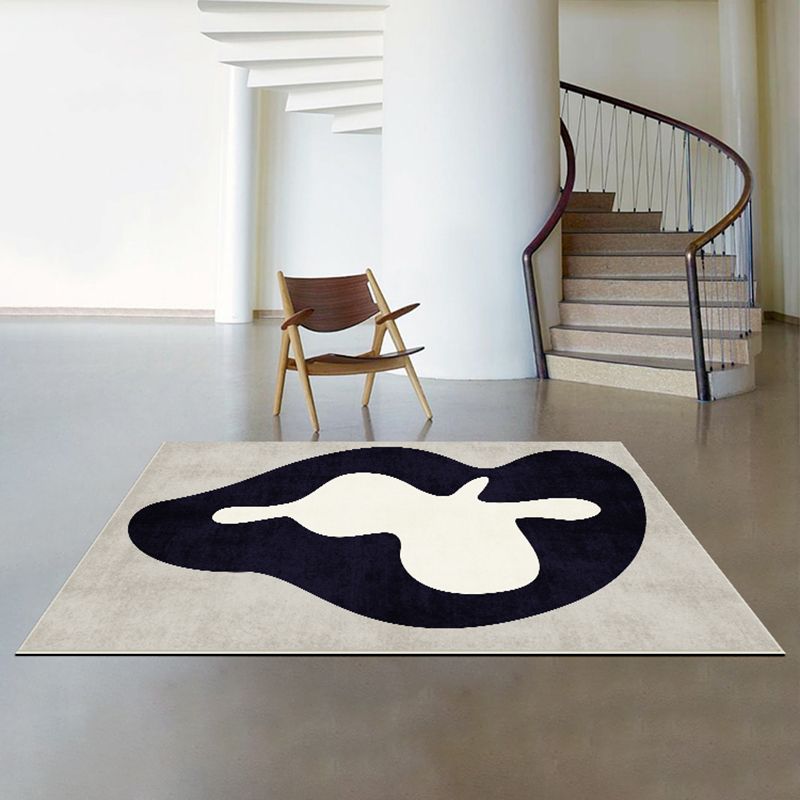 Black Living Room Area Carpet Color Block Polyester Area Rug Anti-Slip Easy Care Rug