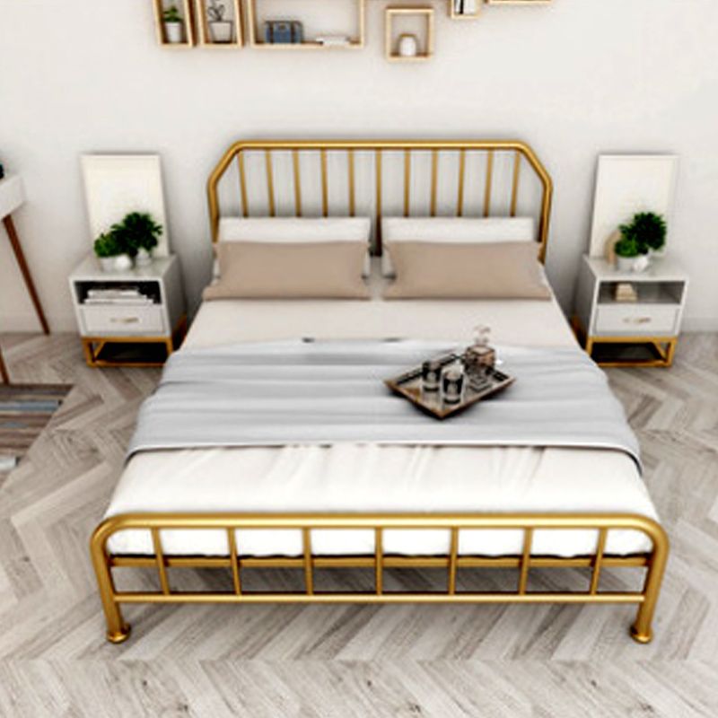 Metal Open-Frame Bed Scooped Solid Color Slat Bed with Custom Gold Leg