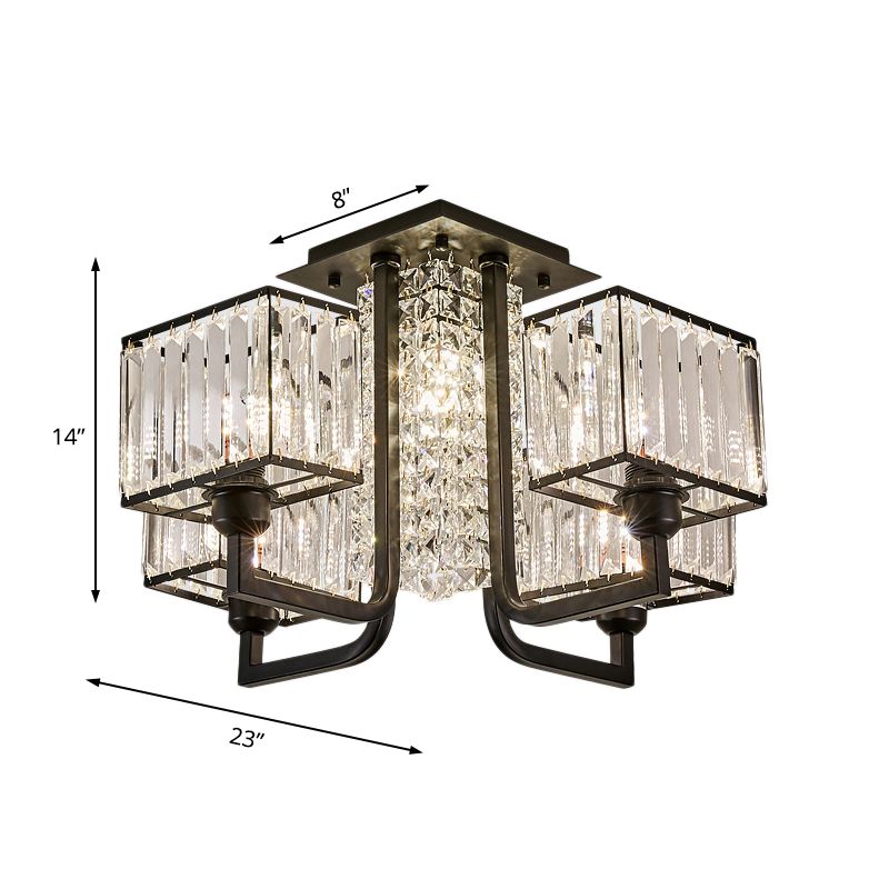 5/9/13 Lights Kubieke Semi-flush Light Modern Metal en Clear Crystal Ceiling Mounted Fixture in Black