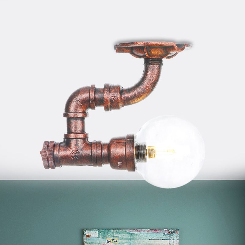 Klarglas Kupfer Semi-Flush Mount Kugel 1 Birne Antike LED Flush Deckenleuchte