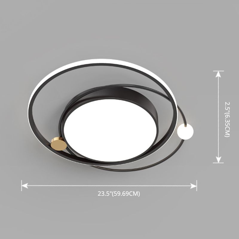 Metal Circular Line Design 3-Lights Flushmount Lamp Modern Simplicity Acrylic LED Ceiling Light for Study Room
