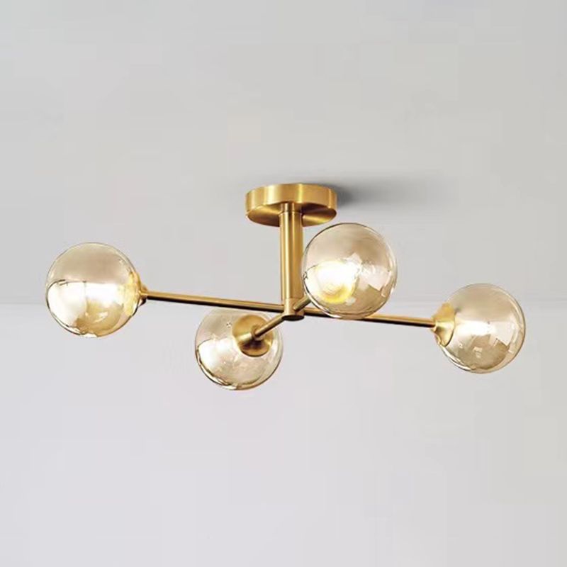 Nordic Style Golden Ceiling Light Ball Shape Glass Shade Ceiling Lamp for Bedroom