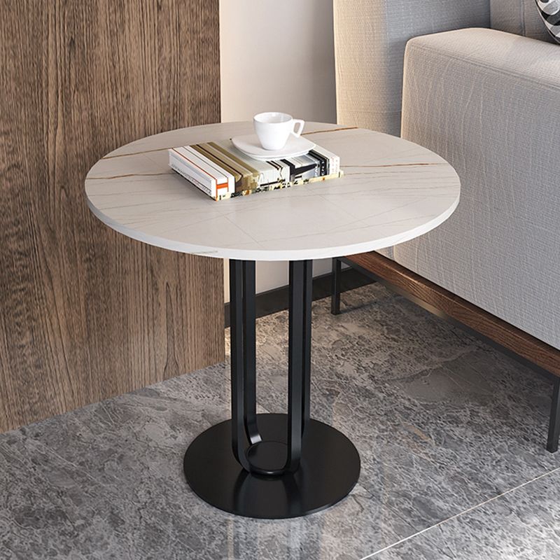 Contemporary Round Marble Top End Table Metal Pedestal Sofa Side Table