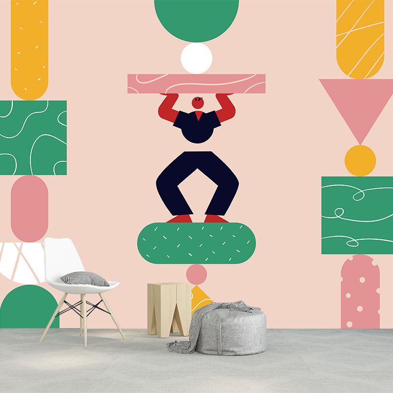 Weight Bearing Exercise Mural Decal Pink-Green-Yellow Modern Art Wall Covering for Bedroom